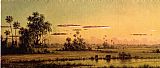 Cows Paintings - Florida Sunset with Two Cows by Martin Johnson Heade